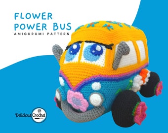 Amigurumi Pattern Crochet Hippie Flower Power Bus DIY Instant Digital Download PDF
