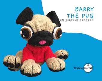 Amigurumi Pattern Crochet Pug Dog Carlino Puppy Doggy Pup Hound Animal Doll Toy PDF English or Spanish DIY Instant Digital Download