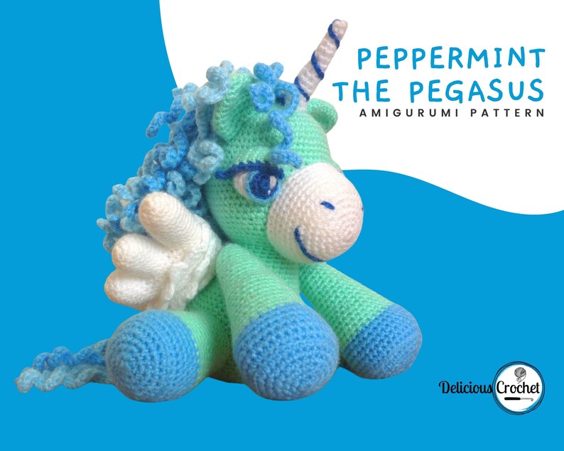 Amigurumi Pattern Crochet Peppermint Pegasus Animal Toy Doll Unicorn DIY Digital Download PDF English or Spanish