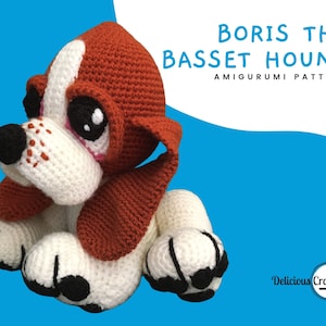 Amigurumi Pattern Crochet Boris Basset Hound Puppy Dog DIY Digital Instant Download PDF
