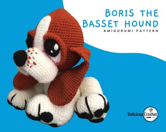 Amigurumi Pattern Crochet Boris Basset Hound Puppy Dog DIY Digital Instant Download PDF