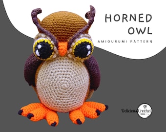 Amigurumipatroon gehaakte gehoornde uil DIY digitale download