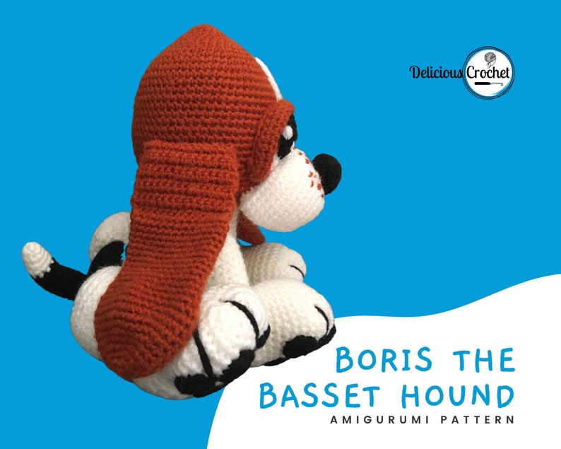 Amigurumi Pattern Crochet Boris Basset Hound Puppy Dog DIY Digital Instant Download PDF