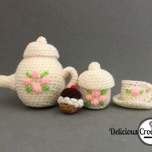 Amigurumi Pattern Crochet Mini Tea Set and Cupcakes DIY Digital Download image 4