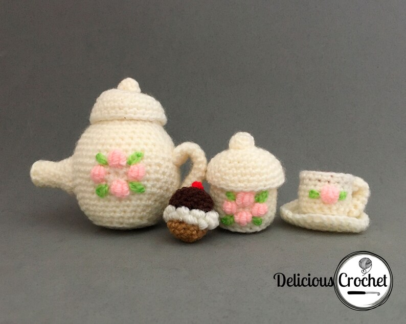 Amigurumi Pattern Crochet Mini Tea Set and Cupcakes DIY Digital Download image 4