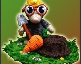 Amigurumi Pattern Crochet Eugene Mole Doll and Carrot DIY Instant Digital Download PDF