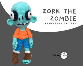 Modèle Amigurumi Crochet Zombie Zork Doll DIY Téléchargement numérique instantané PDF en anglais ou en espagnol Décoration d'Halloween pour Halloween § Cadeau doudou