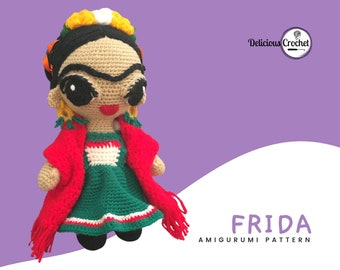 Amigurumi Pattern Crochet Doll Frida Kahlo Toy Mexican Painter People PDF Pattern English or Spanish