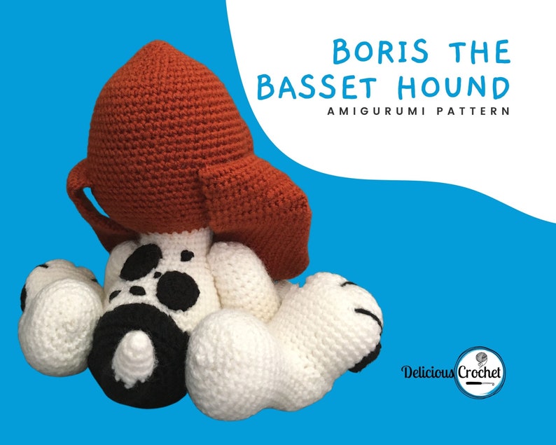 Amigurumi Pattern Crochet Boris Basset Hound Puppy Dog DIY Digital Instant Download PDF