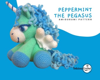 Amigurumi Pattern Crochet Peppermint Pegasus DIY Instant Digital Download PDF