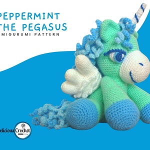 Amigurumi Pattern Crochet Peppermint Pegasus Animal Toy Doll Unicorn DIY Digital Download PDF English or Spanish