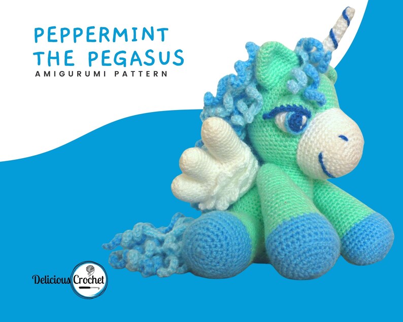 Amigurumi Pattern Crochet Peppermint Pegasus Animal Toy Doll Unicorn DIY Digital Download PDF English or Spanish