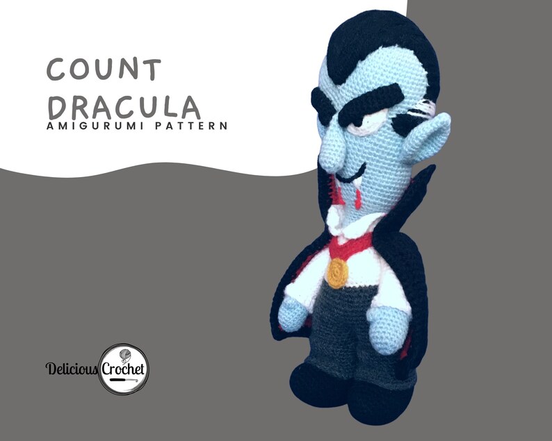 Amigurumi Pattern Crochet Count Dracula Vampire Doll Halloween PDF English or Spanish