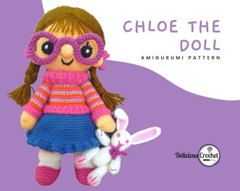 Modèle Amigurumi au crochet, poupée Chloé et lapin, bricolage en téléchargement numérique