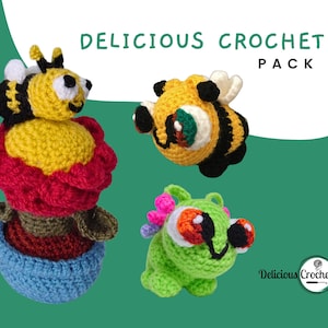 Amigurumi Pattern Crochet PACK I Flowerpot, Bee and Butterfly PDF Patterns English or Spanish