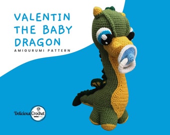 Amigurumi Pattern Crochet Valentin Baby Dragon DIY Digital Instant Download PDF