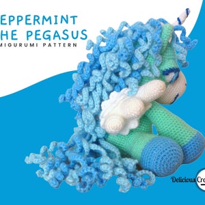 Amigurumi Pattern Crochet Peppermint Pegasus Animal Toy Doll Unicorn DIY Digital Download PDF English or Spanish