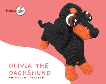 Amigurumi Pattern Crochet Dachshund Doxie Dackel Wiener Dog Puppy Animal Toy Doll PDF English or Spanish