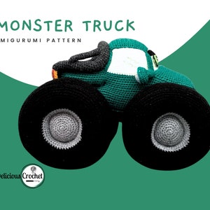 DeliciousCrochet Monster Truck. This is a crochet pattern, not the finished toy. Using DK or Sports acrylic yarn with a 2.5 mm hook, the truck stands 9 inches tall, 12.5 inches long and 8 incges wide. Instructions available in English (US) or Spanish