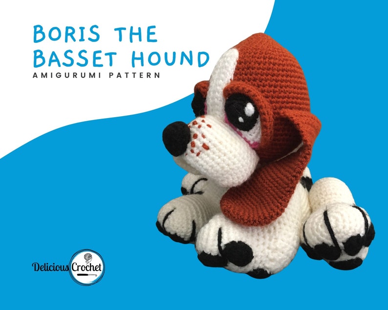 Amigurumi Pattern Crochet Boris Basset Hound Puppy Dog DIY Digital Instant Download PDF