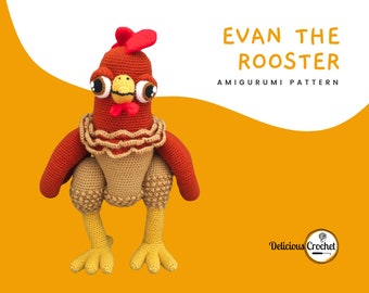 Amigurumi Pattern Crochet Evan Rooster DIY Digital Download