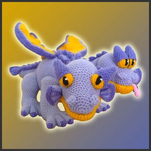 Amigurumi-mönster virkat med tvåhövdad drake, gör-det-själv digital nedladdning