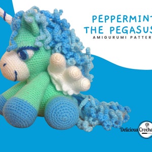 Amigurumi Pattern Crochet Peppermint Pegasus Animal Toy Doll Unicorn DIY Digital Download PDF English or Spanish