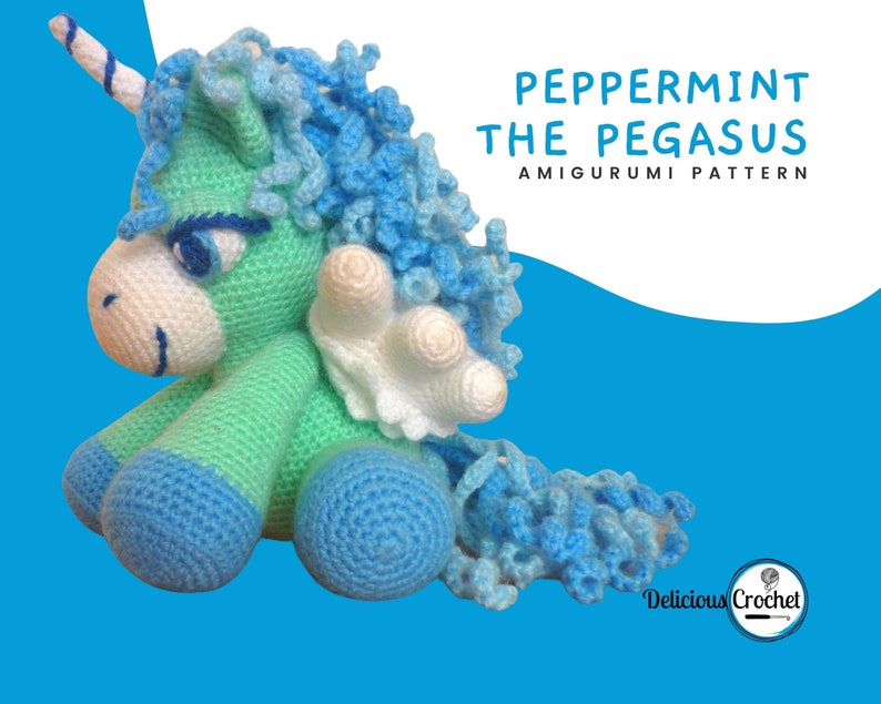 Amigurumi Pattern Crochet Peppermint Pegasus Animal Toy Doll Unicorn DIY Digital Download PDF English or Spanish