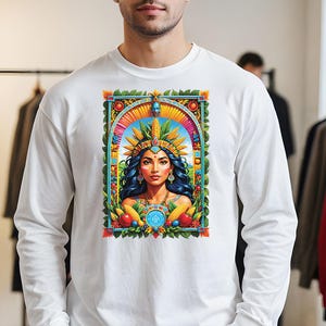 Chicomecóatl God Aztec Art, Unisex Long Sleeve Mexican T-shirt
