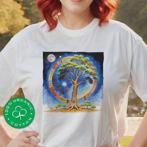 Organic Cotton Unisex T-shirt, Tribal Art with Tree of Life