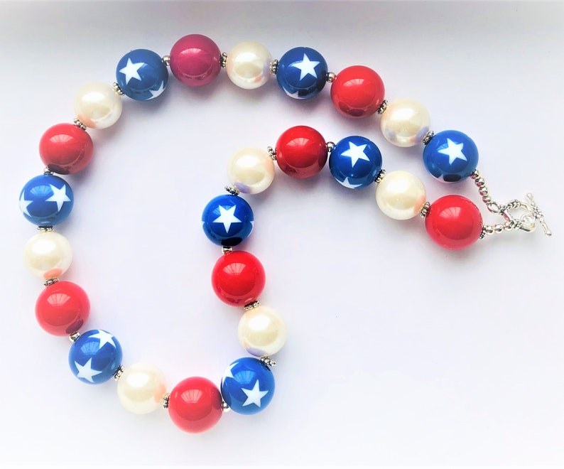 Red White Blue Starry Necklace Independence Day Memorial Day Labor Day USA Patriotic Beaded Statement Necklace Her Gift by enchantedbeads image 5