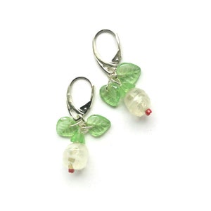 Flower Bud Earrings Sterling Sil. Earrings Beaded Clear Flower White Floral Green Leaf Earrings Spring Summer Gift for her by enchantedbeads image 5