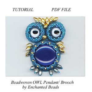 PDF ファイル 商用チュートリアル。DIY。青いフクロウのペンダント/ブローチ。ビーズ織りのフクロウ。ダウンロード。ビーズ細工 - Etsy の enchantedbeads による説明