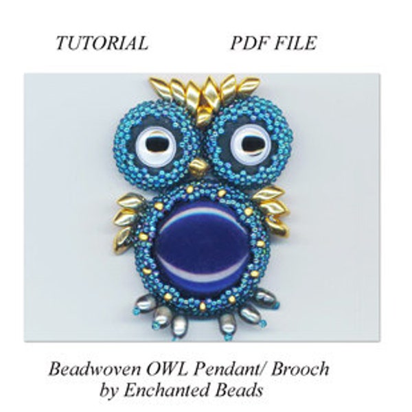 Fichier PDF Tutoriel COMMERCIAL. DIY. Pendentif/broche hibou bleu. Hibou tissé de perles. Télécharger . Perlage - Instructions par enchantedbeads sur Etsy