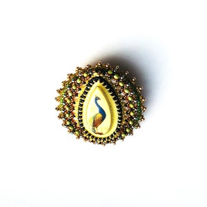 Beadwoven Peacock Statement Brooch Green Blue Beige Golden Bird Brooch Bead Embroidery OOAK Peacock Large Pin Gift for her by enchantedbeads image 7