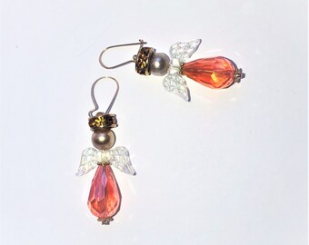 Faceted Swarovski Crystal Angel Earrings Gold Filled Angel Holiday Communion Guardian Angel Beaded Earrings Gift for Her by enchantedbeads