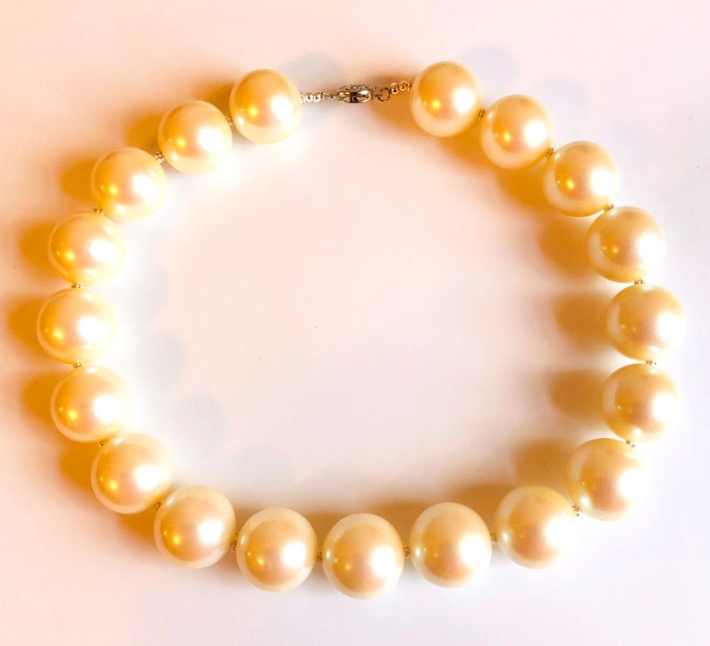 Off White Large Pearl Necklace with Huge 22mm Cream Pearls Napier Style Pearl Sterling Silver Spacer Necklace Gift for Her by enchantedbeas