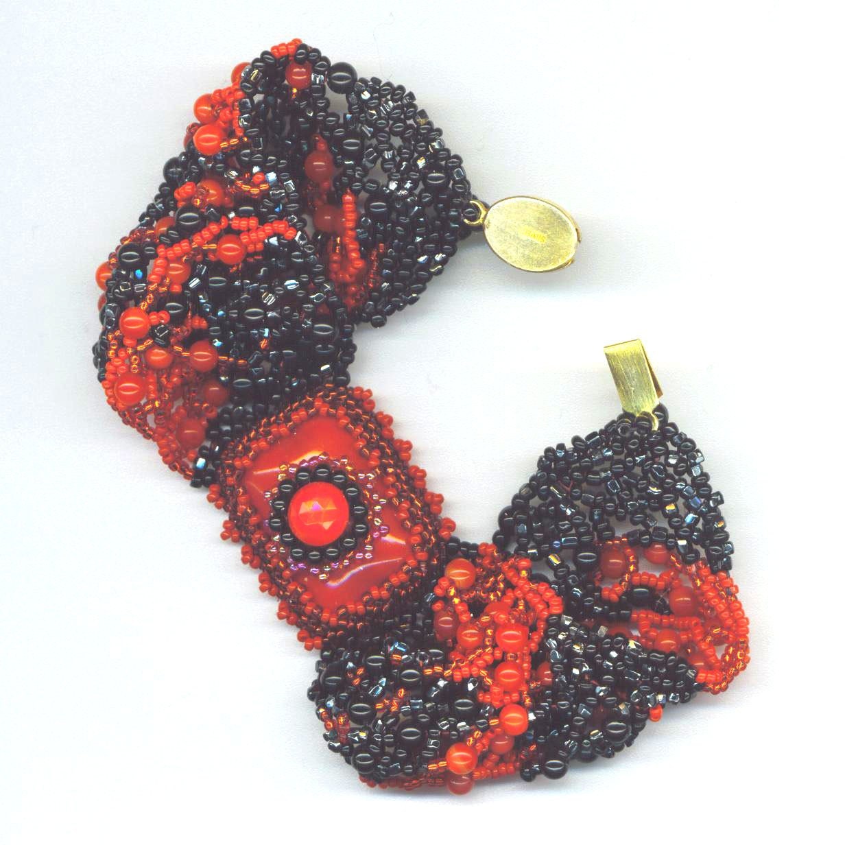 Beadwoven Freeform Cuff Bracelet Statement Bracelet Bold Scarlet Red& Black Cuff Red Black Bracelet Gift for Her by enchantedbeads on Etsy