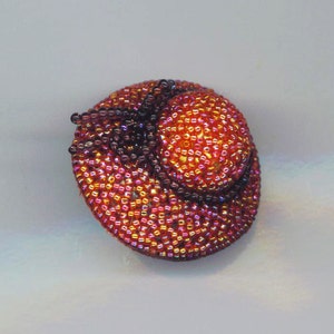 Beadwoven Fuchsia Red Hat Brooch Kentucky Derby Headpiece Pin Sun Hat Brooch Bead Lace Ribbon Her Red Christmas Brooch by enchantedbeads