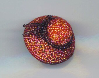 Beadwoven Fuchsia Red Hat Brooch Kentucky Derby Headpiece Pin Sun Hat Brooch Bead Lace Ribbon Her Red Christmas Brooch by enchantedbeads