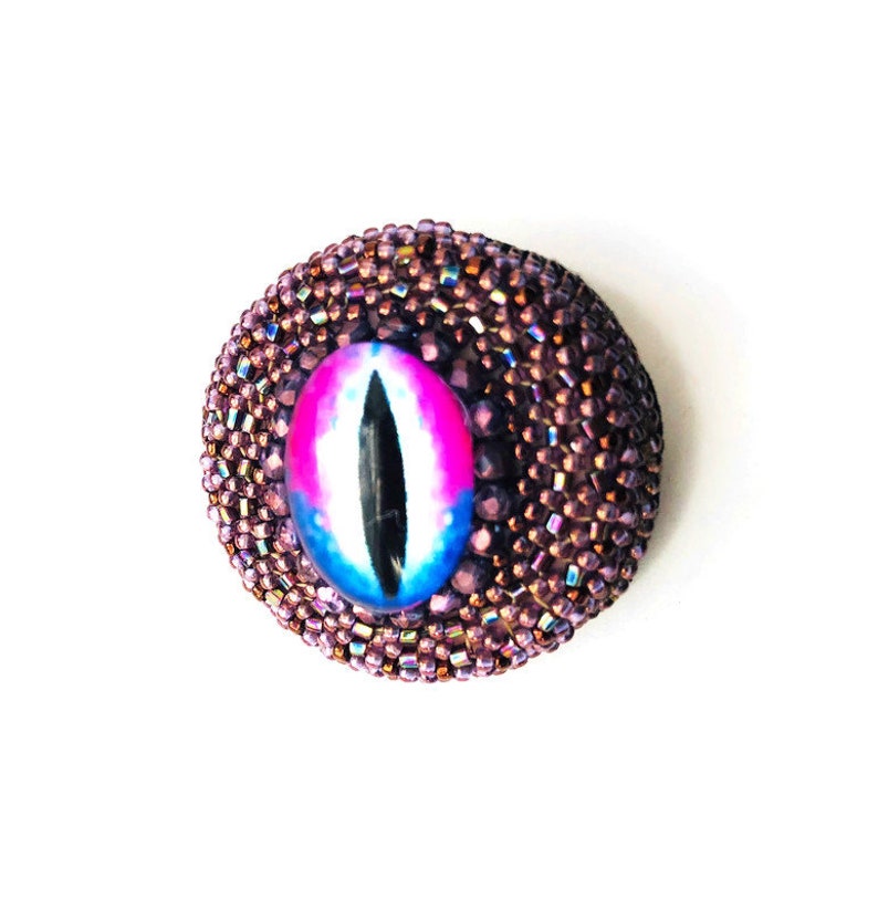 Beadwoven Eye of Sauron Brooch Halloween Unique Purple Red Blue Pin Beaded Eye Brooch Amethyst OOAK Halloween Gift for Her by enchantedbeads image 2