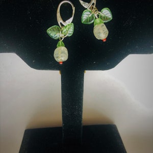 Flower Bud Earrings Sterling Sil. Earrings Beaded Clear Flower White Floral Green Leaf Earrings Spring Summer Gift for her by enchantedbeads image 4