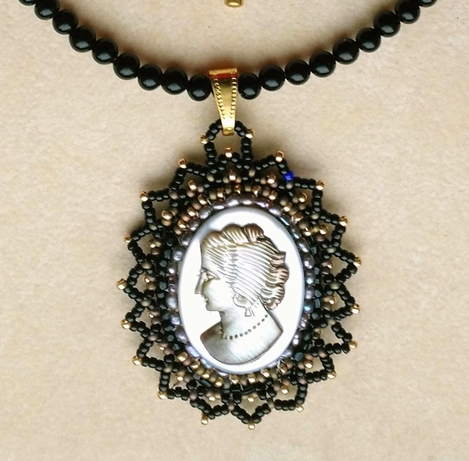 Beadwoven Cameo Necklace Mother of Pearl Cameo Pendant Classy Etsy