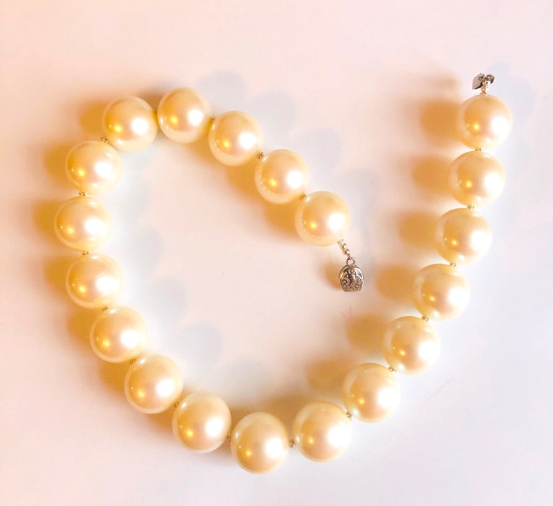 Off White Large Pearl Necklace with Huge 22mm Cream Pearls Napier Style Pearl Sterling Silver Spacer Necklace Gift for Her by enchantedbeas