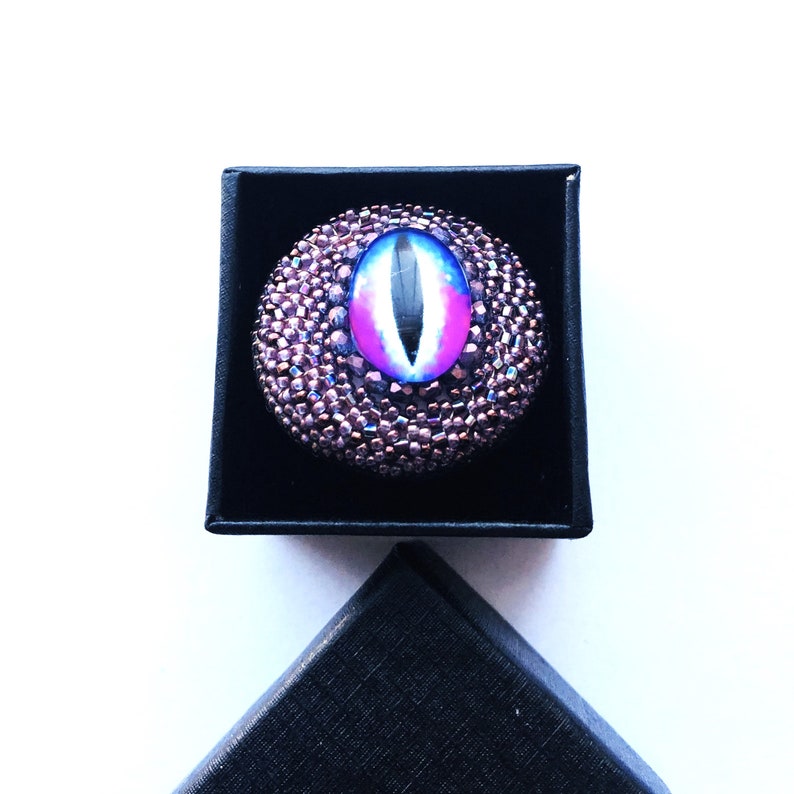 Beadwoven Eye of Sauron Brooch Halloween Unique Purple Red Blue Pin Beaded Eye Brooch Amethyst OOAK Halloween Gift for Her by enchantedbeads image 1