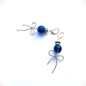 Royal Blue Large Glass Bead Earrings, Rhinestone Roundels Sterling Silver Leverback Silver Bow Romance Holidays Gift by ileanaEnchantedBeads image 4