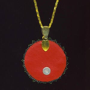 Beadwoven Red Poppy Pendant Necklace, Onyx Floral Beadwork image 5