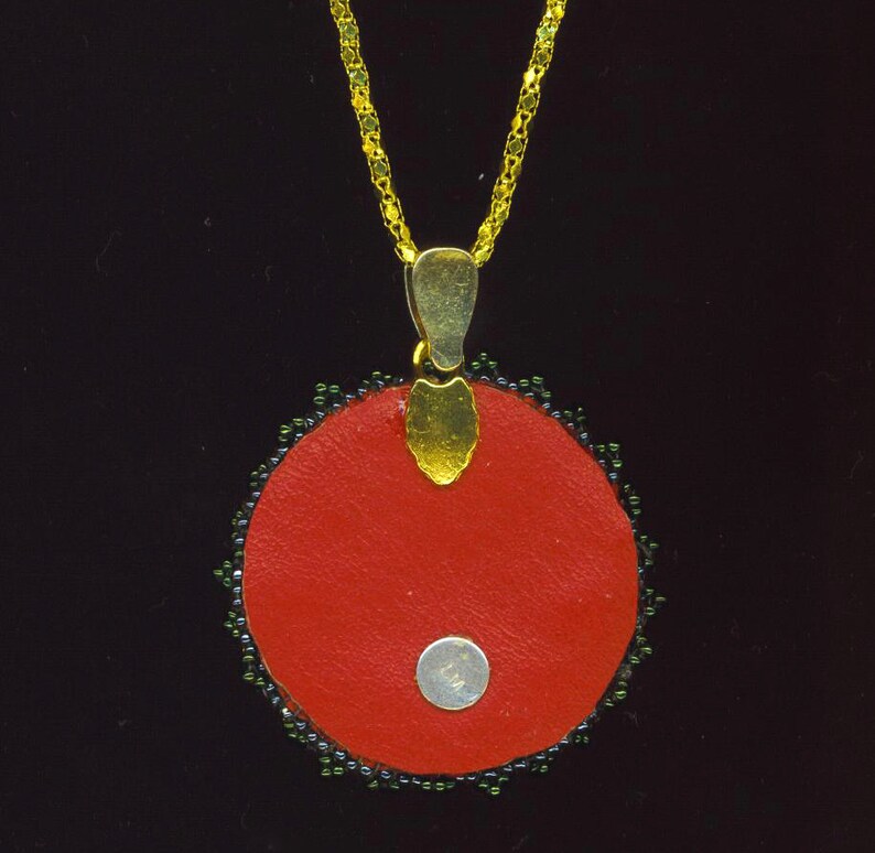 Beadwoven Red Poppy Pendant Necklace, Onyx Floral Beadwork image 5