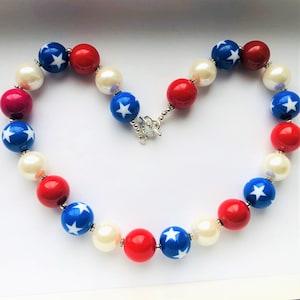 Red White Blue Starry Necklace Independence Day Memorial Day Labor Day USA Patriotic Beaded Statement Necklace Her Gift by enchantedbeads image 1