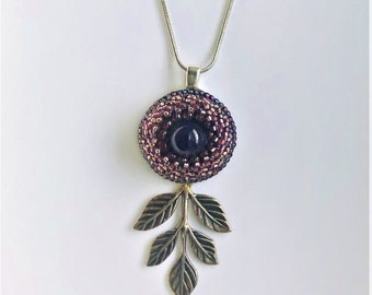 Beadwoven Amethyst& Garnets Necklace Silver Plated Omega Chain Pendant Brass Branch Floral Pendant Romantic Gift for her by enchantedbeads